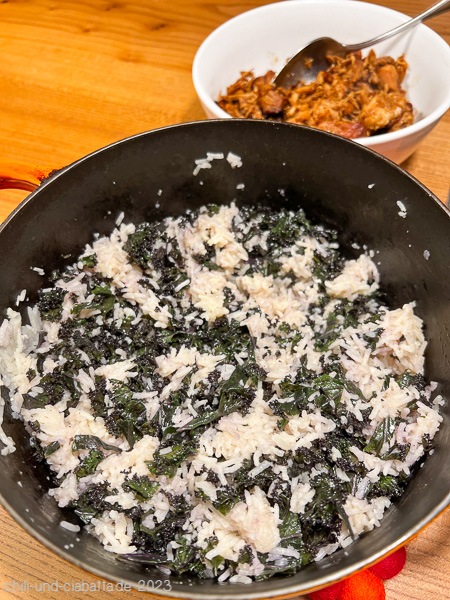 Knoblauch-Butter-Reis mit Grünkohl
